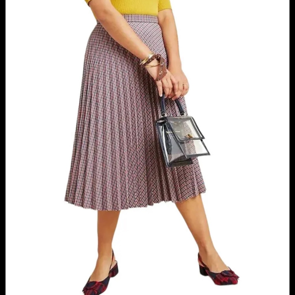 Anthropologie Maeve Plaid Skirt Pleated A-Line High Waist Knit Midi Women’s 12 P - Picture 13 of 13